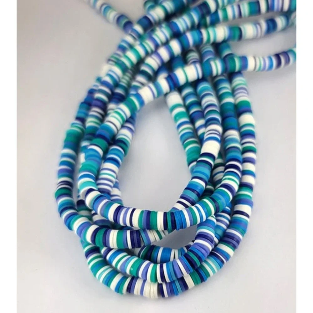 3 Strands of 6MM Polymer Clay Heishi Beads, blue,‎ green & white mix